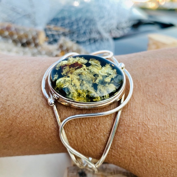 925 Sterling Silver Baltic Green Amber stone - Picture 7 of 8